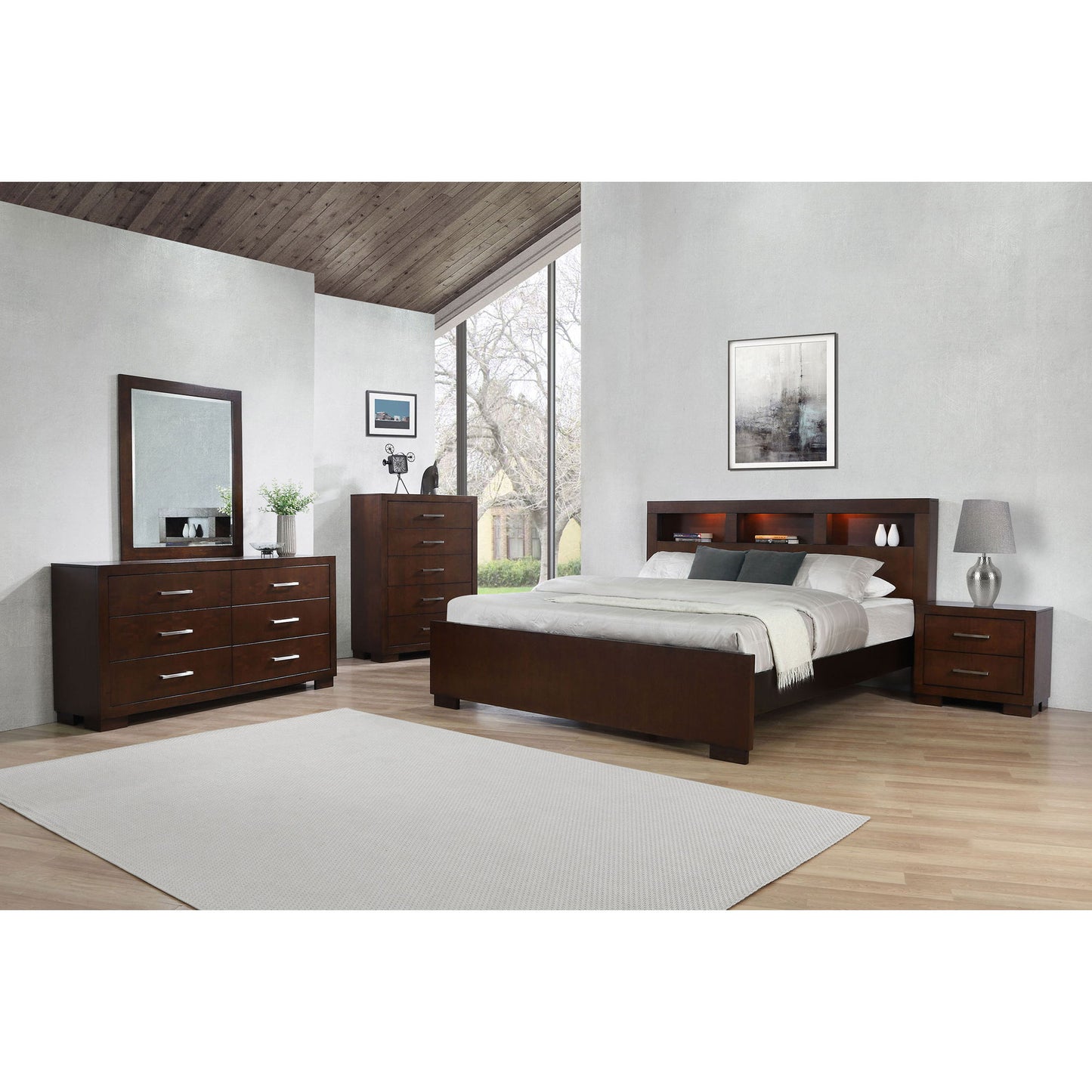 Copper - Eastern King LED Storage Bookcase Bed With Built In Shelves - Cappuccino - The Sleep Loft - Online Mattress Showroom NYC