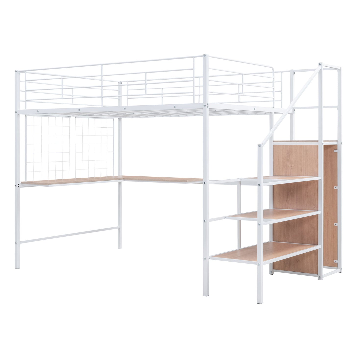Loft Bed With Desk And Grid, Stylish Frame With Lateral Storage Ladder And Wardrobe - The Sleep Loft - Online Mattress Showroom NYC