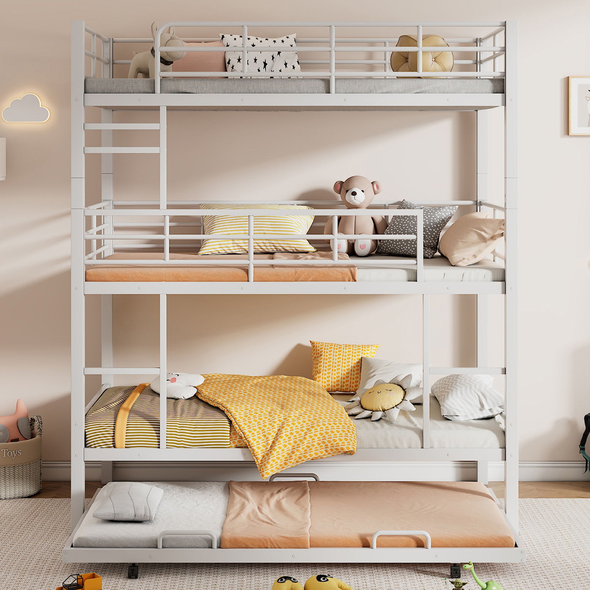 Triple Bunk Bed With Trundle, Heavy Duty Steel Construction - The Sleep Loft - Online Mattress Showroom NYC