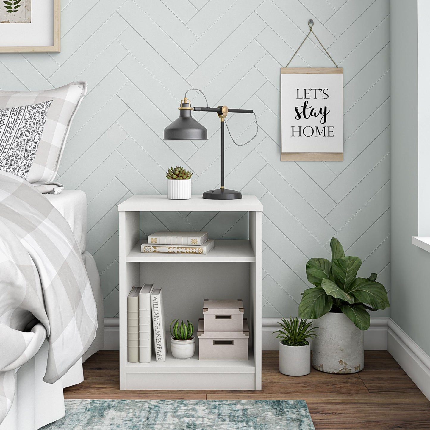 Open Shelf Nightstand - White - The Sleep Loft - Online Mattress Showroom NYC