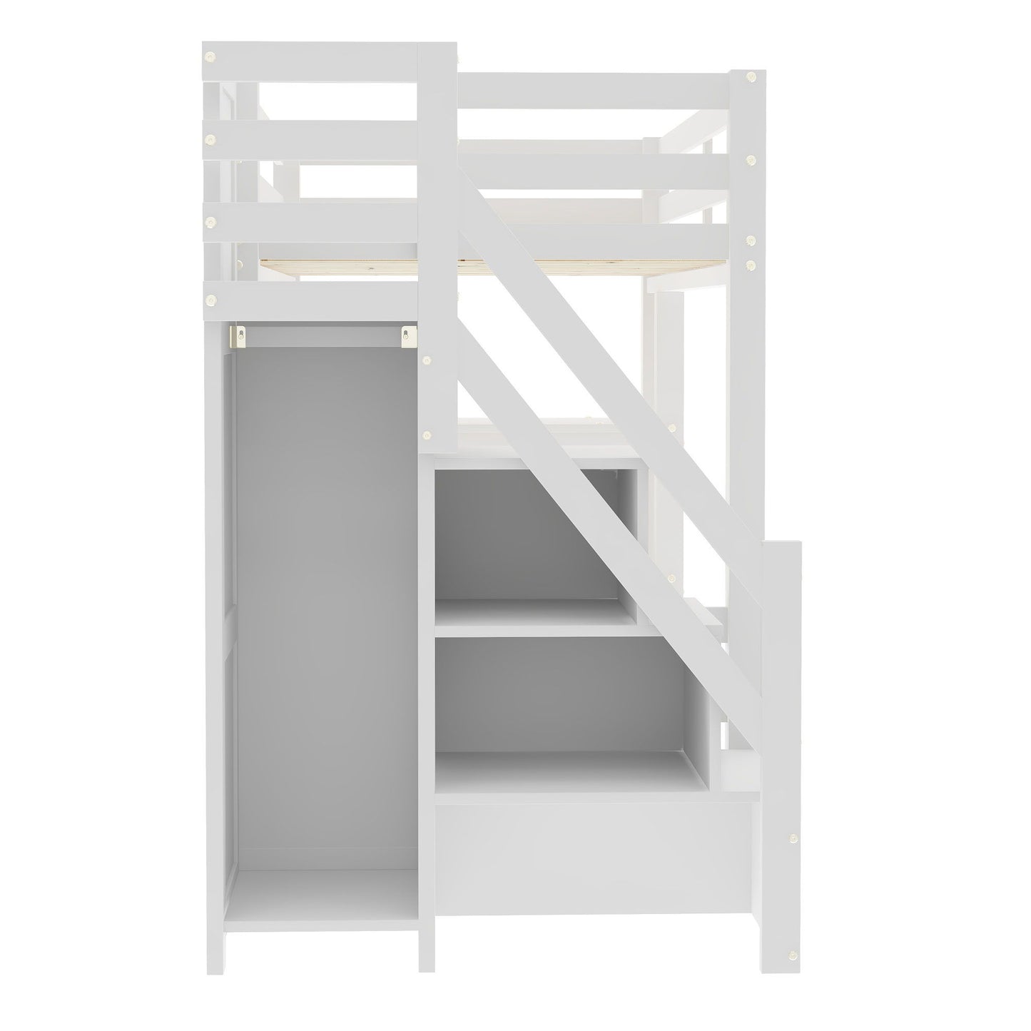 Loft Bed With 4 Layer Shelves, Storage Staircase, Small Wardrobe And LED Light - The Sleep Loft - Online Mattress Showroom NYC