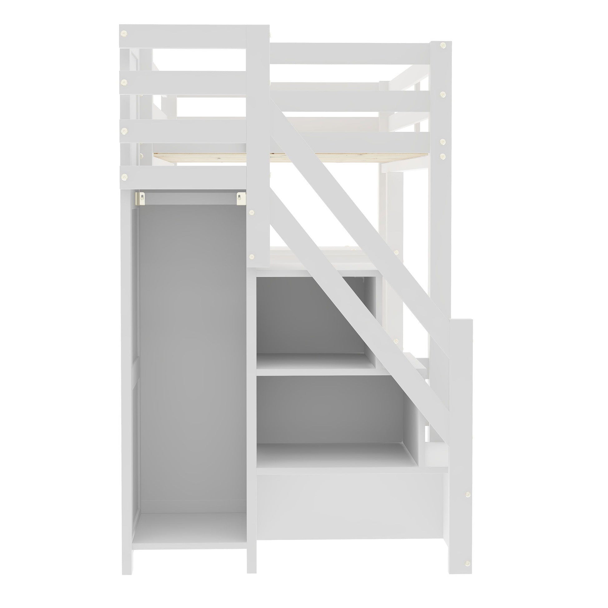 Loft Bed With 4 Layer Shelves, Storage Staircase, Small Wardrobe And LED Light - The Sleep Loft - Online Mattress Showroom NYC