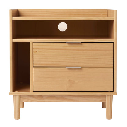 Mid-Century Modern Solid Wood 2 Drawer Gallery Nightstand - The Sleep Loft - Online Mattress Showroom NYC