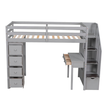 Loft Bed With Storage Drawers, Desk And Stairs With Shelves - The Sleep Loft - Online Mattress Showroom NYC