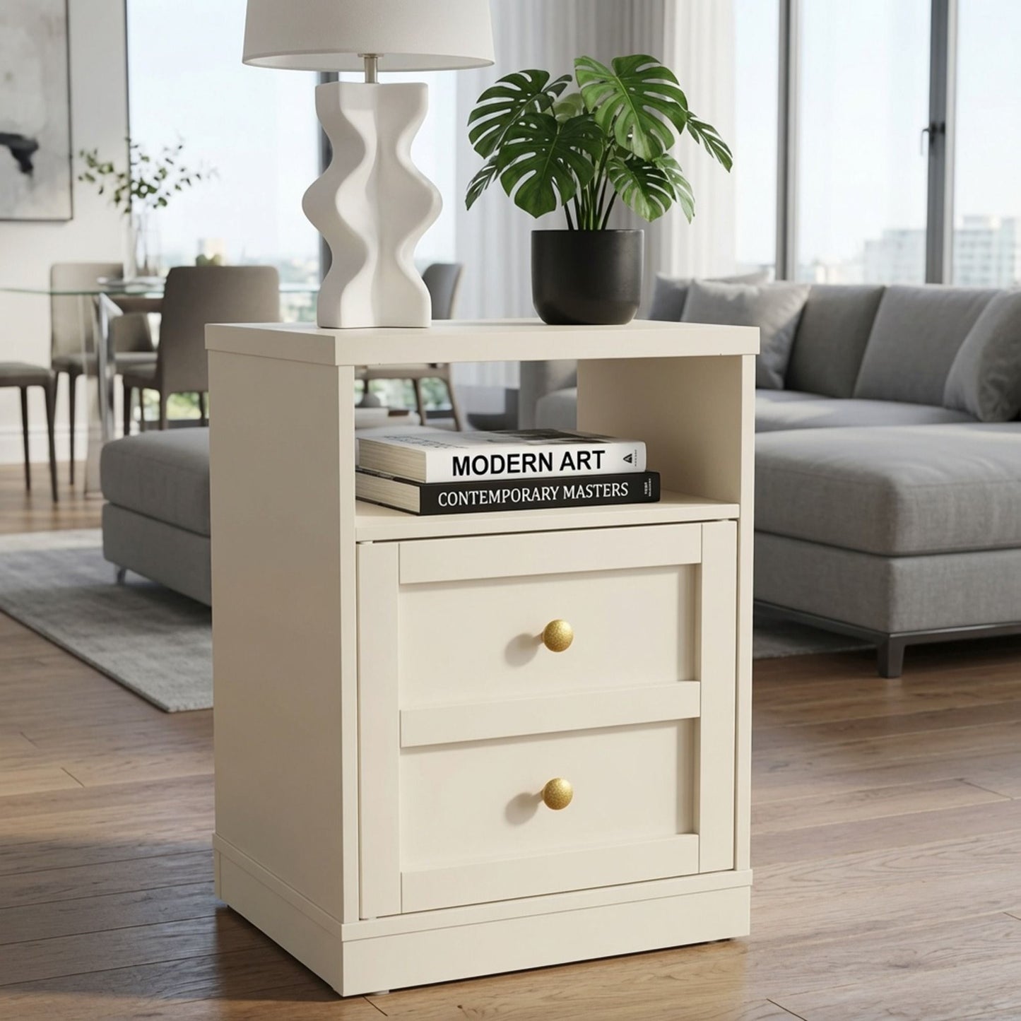 Nightstand With Door & Shelf, 2 Drawer Side Table