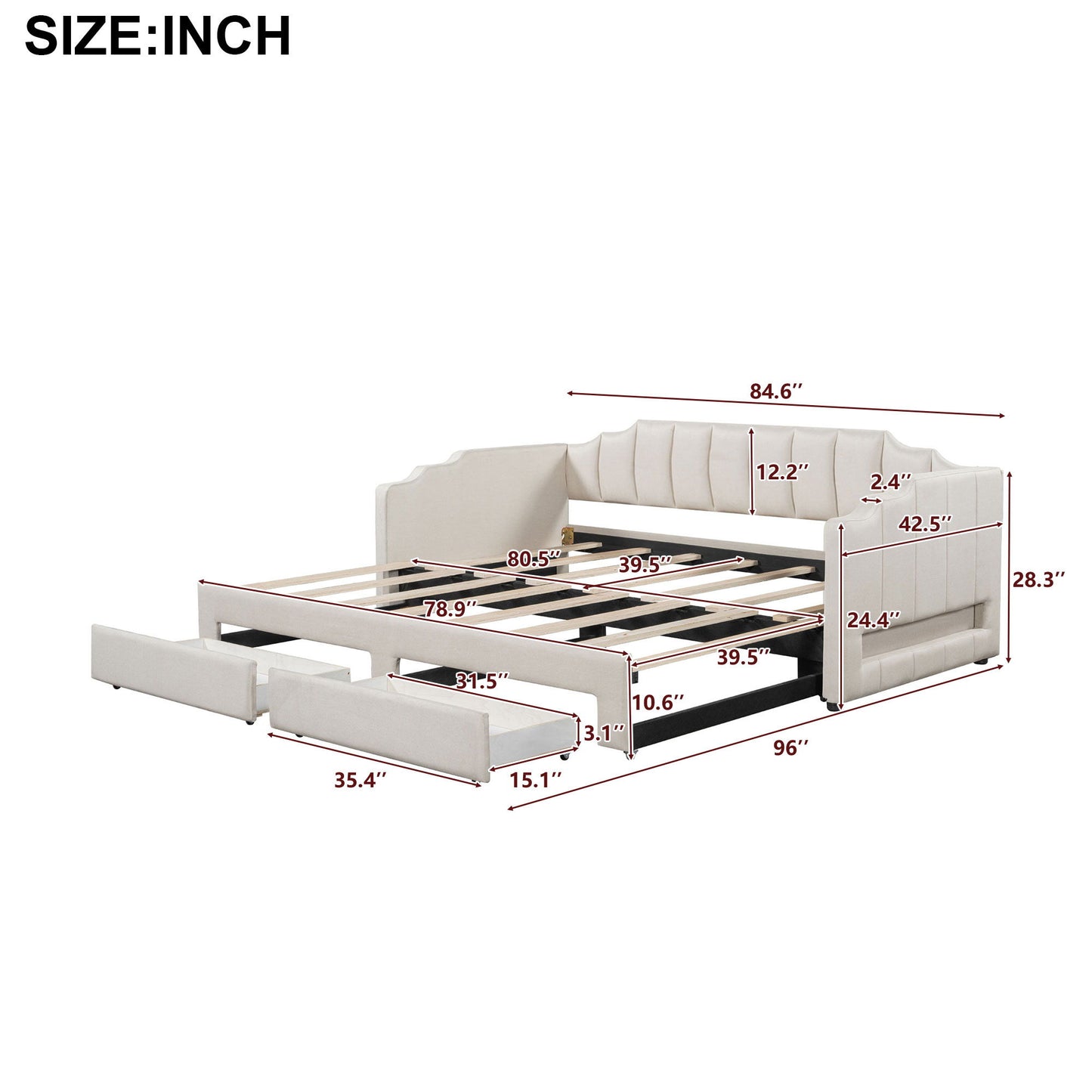 Extendable Daybed With LED Light And 2 Storage Drawers - The Sleep Loft - Online Mattress Showroom NYC
