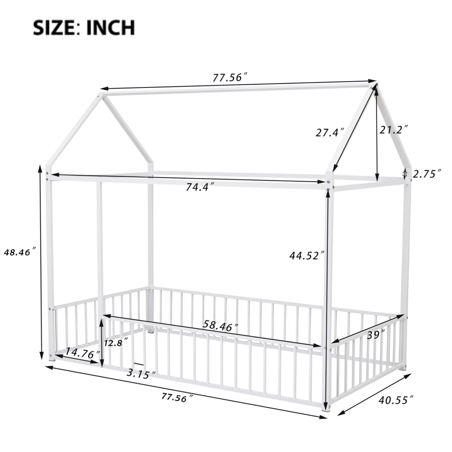 Metal Bed House Bed Frame With Fence - The Sleep Loft - Online Mattress Showroom NYC