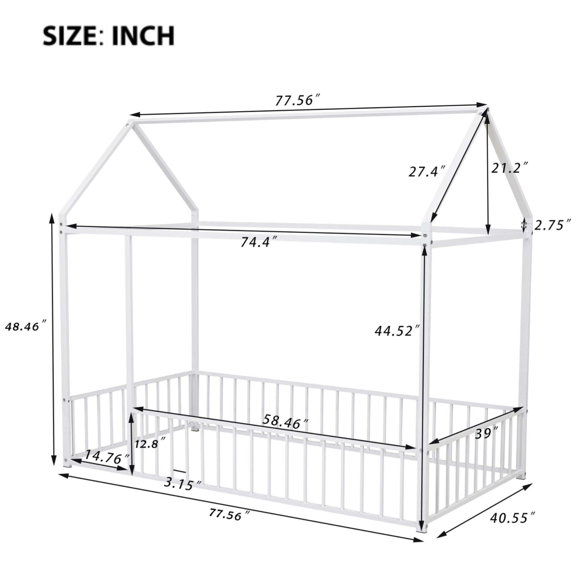 Metal Bed House Bed Frame With Fence - The Sleep Loft - Online Mattress Showroom NYC