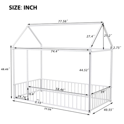 Metal Bed House Bed Frame With Fence - The Sleep Loft - Online Mattress Showroom NYC