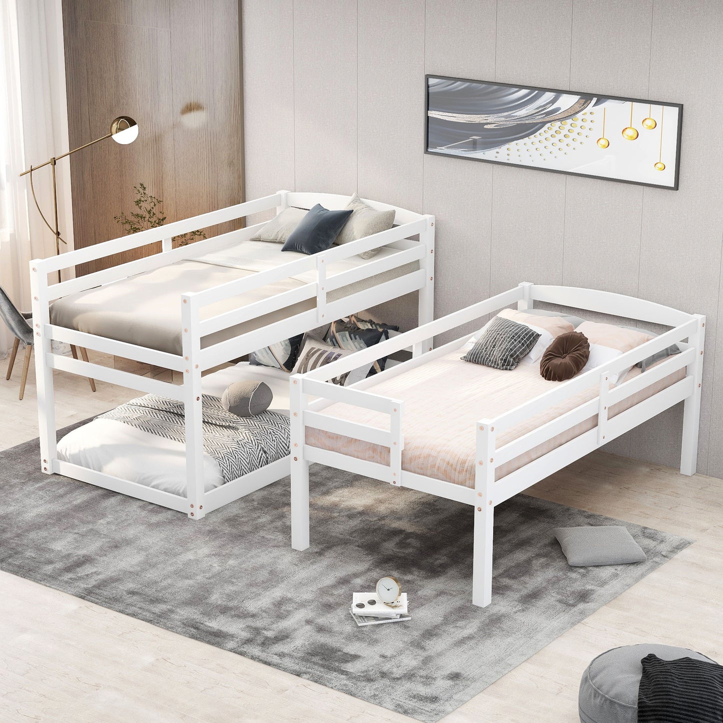 Twin Size Triple Bunk Bed With Storage Staircase, Separate Design - White - The Sleep Loft - Online Mattress Showroom NYC