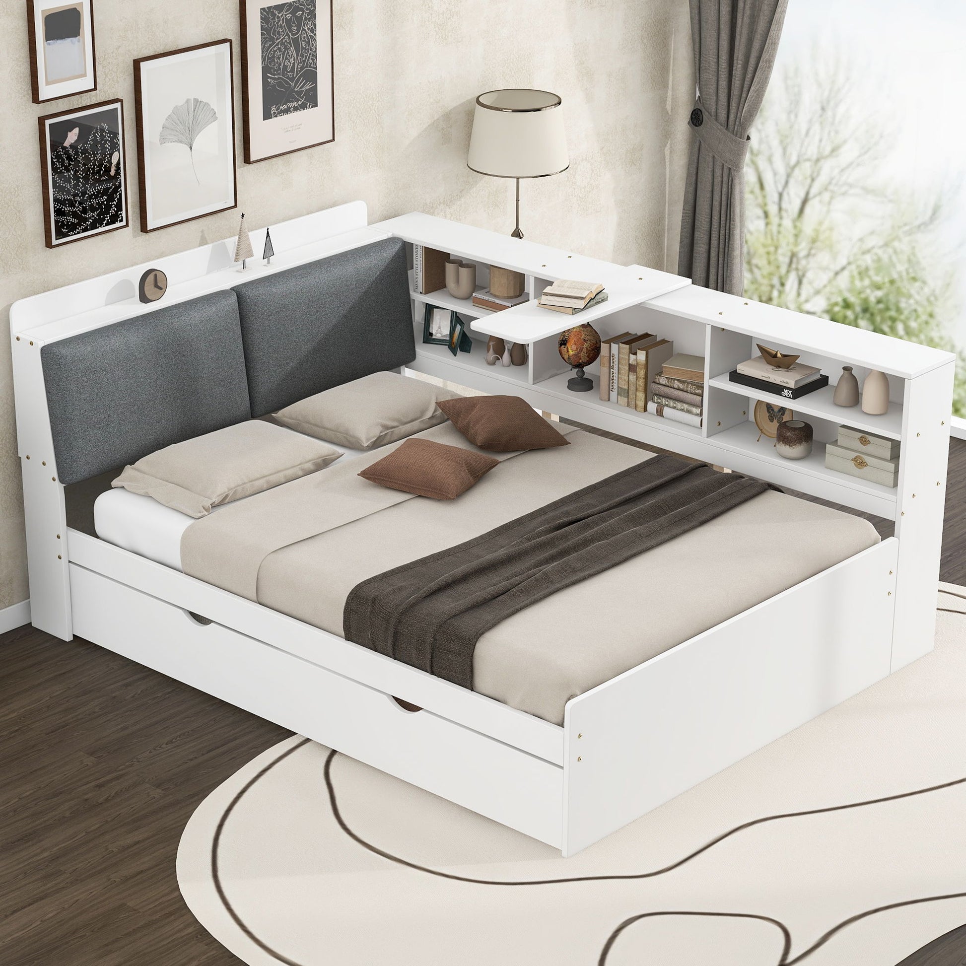 Platform Bed With Trundle, Shelves, And Storage Headboard - The Sleep Loft - Online Mattress Showroom NYC
