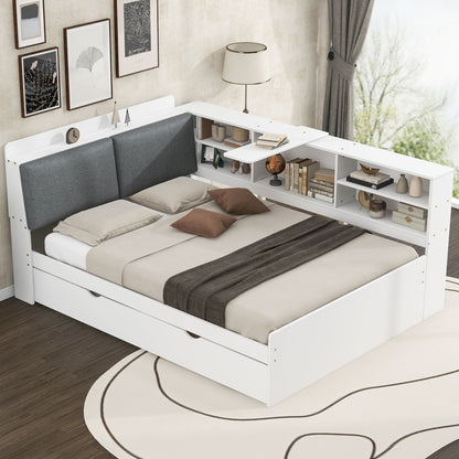 Platform Bed With Trundle, Shelves, And Storage Headboard - The Sleep Loft - Online Mattress Showroom NYC