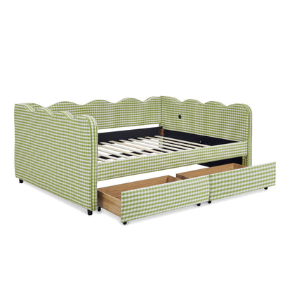 Gingham Daybed With USB Charging Port, Wave-Shaped Design - The Sleep Loft - Online Mattress Showroom NYC