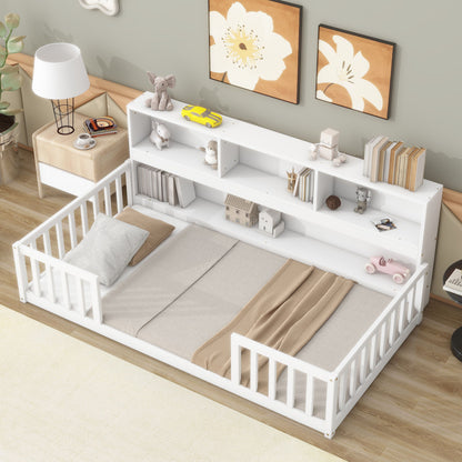 Floor Bed With Bedside Bookcase, Shelves, Guardrails - The Sleep Loft - Online Mattress Showroom NYC