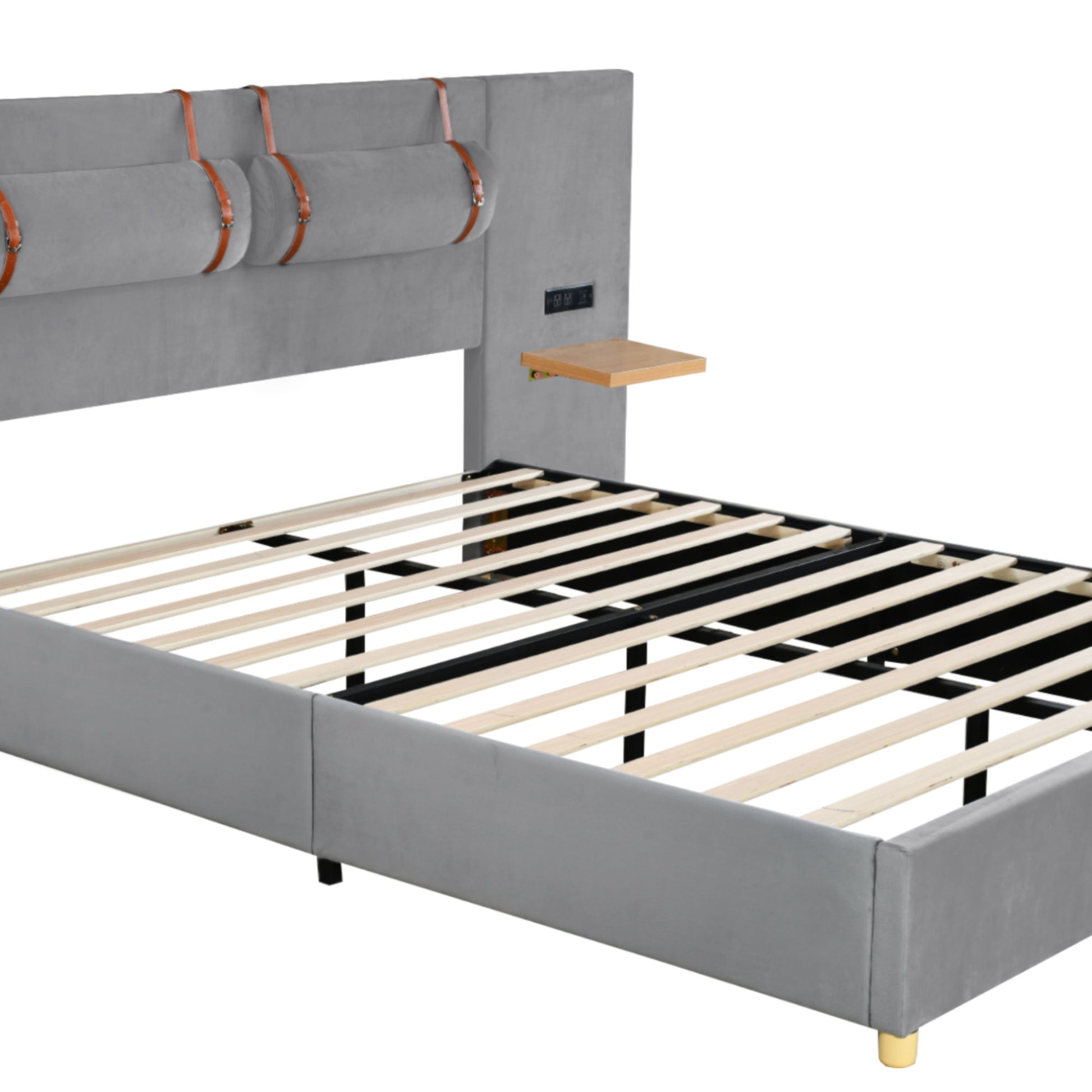 Upholstered Platform Bed, 2 Outlets And USB Charging Ports On Both Sides, 2 Bedside Pillows, Storage Shelves - The Sleep Loft - Online Mattress Showroom NYC