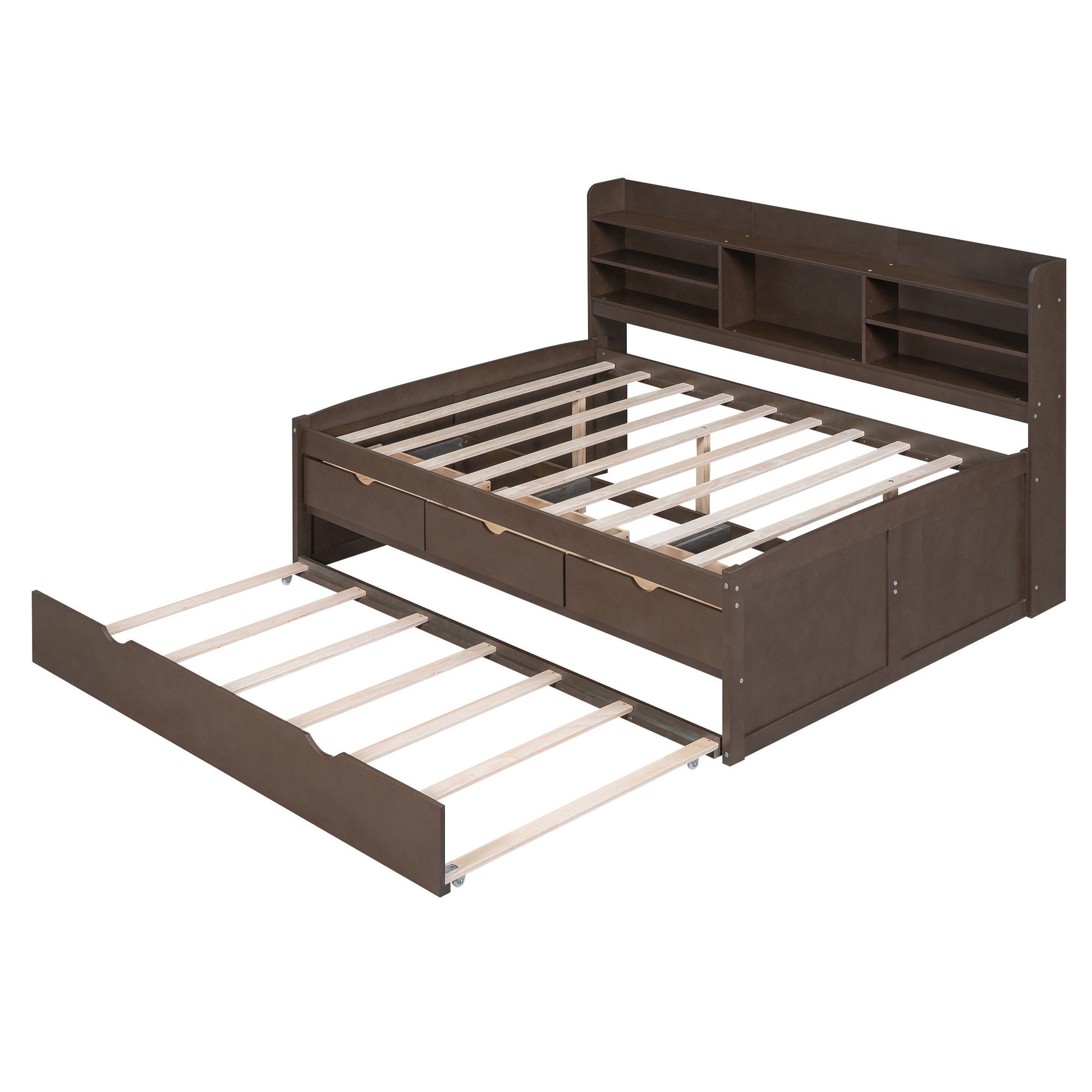 Captain Bed With Built In Bookshelves, 3 Storage Drawers, And Trundle - The Sleep Loft - Online Mattress Showroom NYC