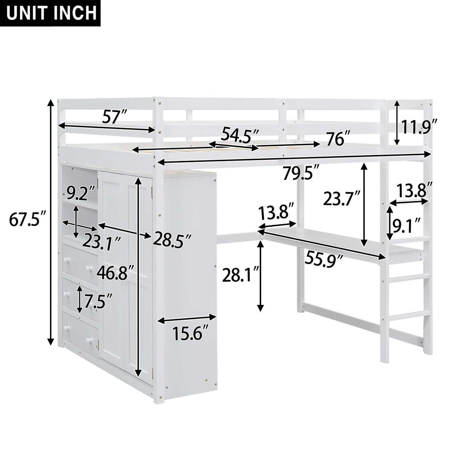 Loft Bed With Built In Wardrobe, Shelves And Drawers - The Sleep Loft - Online Mattress Showroom NYC