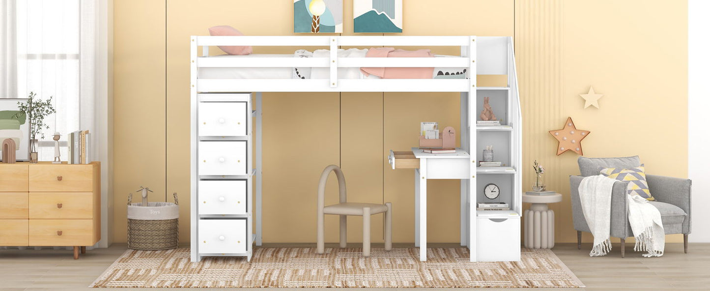 Loft Bed With Storage Drawers, Desk And Stairs With Shelves - The Sleep Loft - Online Mattress Showroom NYC