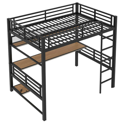 Full Size Loft Bed Frame With Storage Shelf And LED Light - Black - The Sleep Loft - Online Mattress Showroom NYC