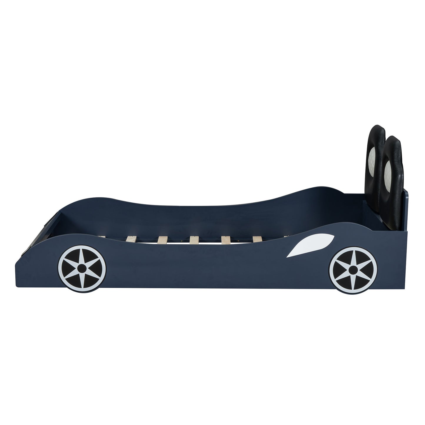 Race Car Shaped Platform Bed With LED And Upholstered Backrest In - The Sleep Loft - Online Mattress Showroom NYC