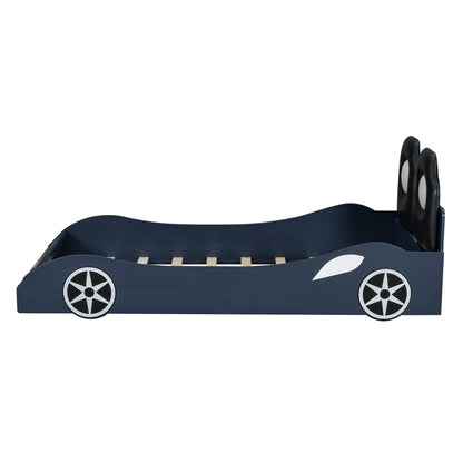 Race Car Shaped Platform Bed With LED And Upholstered Backrest In - The Sleep Loft - Online Mattress Showroom NYC
