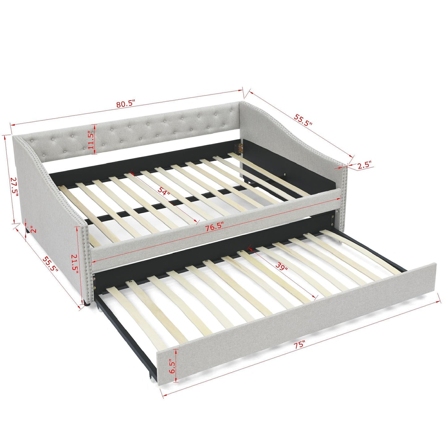 Upholstered Tufted Daybed With Drawers, Waved Arms - The Sleep Loft - Online Mattress Showroom NYC