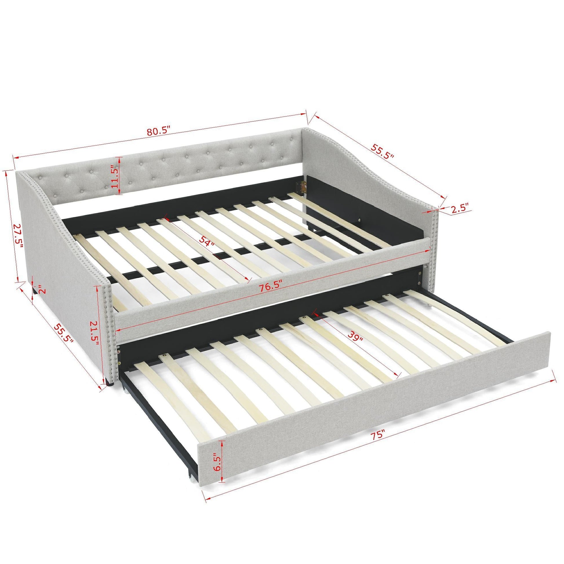 Upholstered Tufted Daybed With Drawers, Waved Arms - The Sleep Loft - Online Mattress Showroom NYC