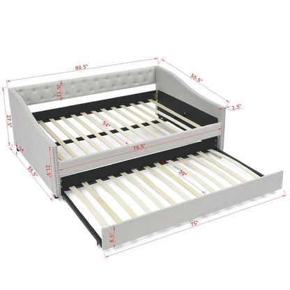 Upholstered Tufted Daybed With Drawers, Waved Arms - The Sleep Loft - Online Mattress Showroom NYC