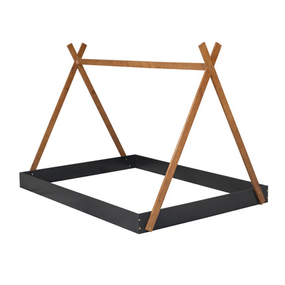 Full Size Tent Floor Bed With Triangle Structure, Low Profile Design - Black / Brown - The Sleep Loft - Online Mattress Showroom NYC