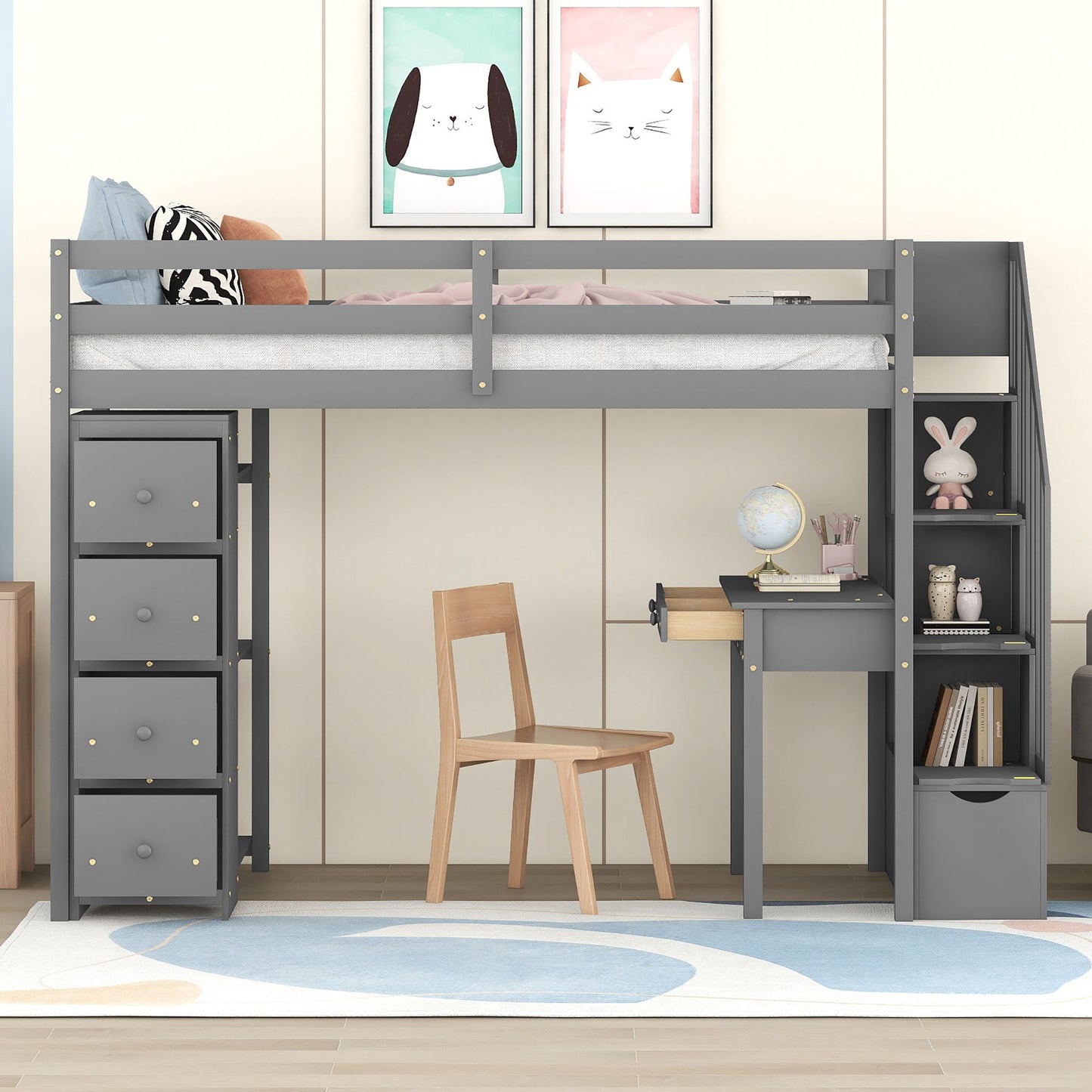 Loft Bed With Storage Drawers, Desk And Stairs With Shelves - The Sleep Loft - Online Mattress Showroom NYC