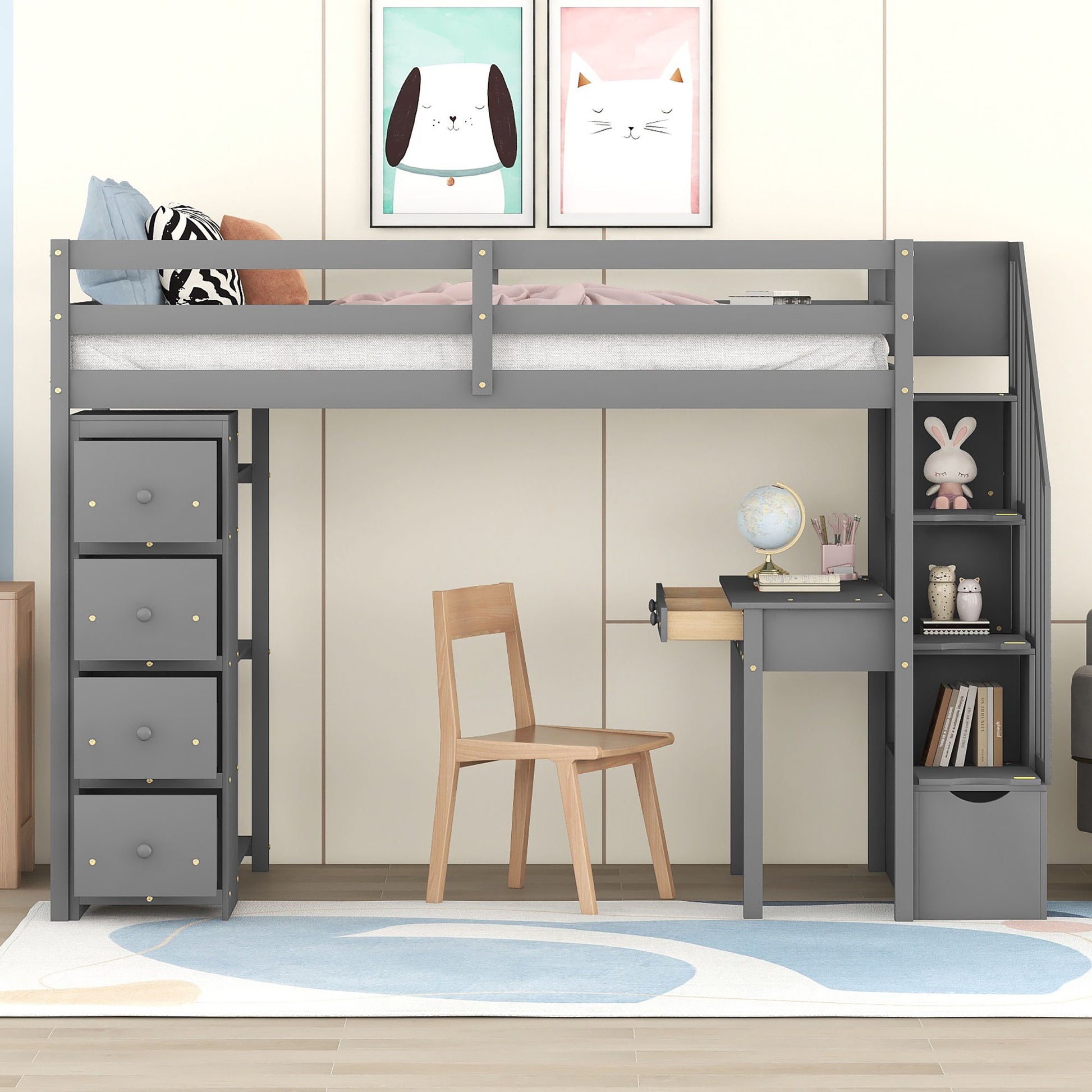 Loft Bed With Storage Drawers, Desk And Stairs With Shelves - The Sleep Loft - Online Mattress Showroom NYC