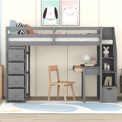 Loft Bed With Storage Drawers, Desk And Stairs With Shelves - The Sleep Loft - Online Mattress Showroom NYC
