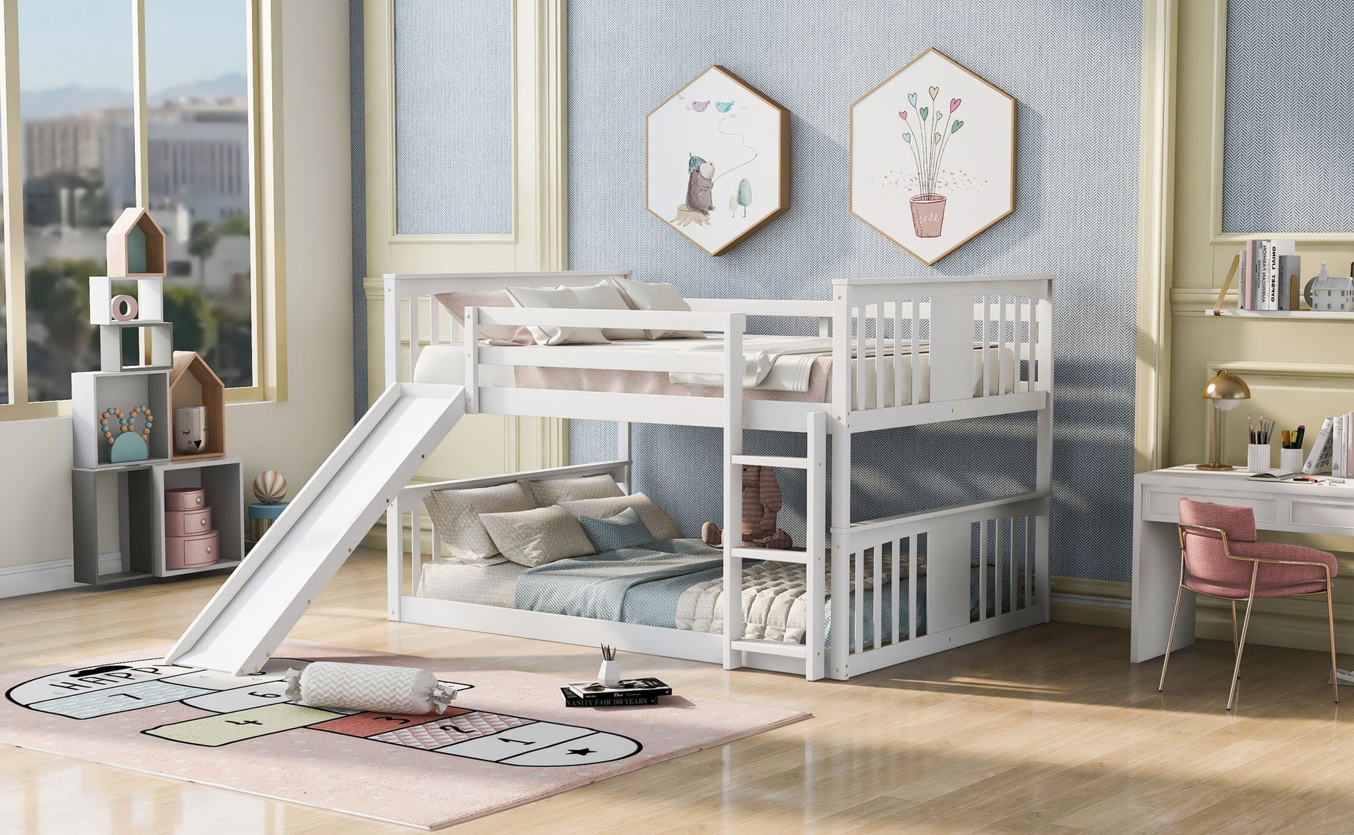 Full Over Full Bunk Bed With Ladder With Slide - White - The Sleep Loft - Online Mattress Showroom NYC