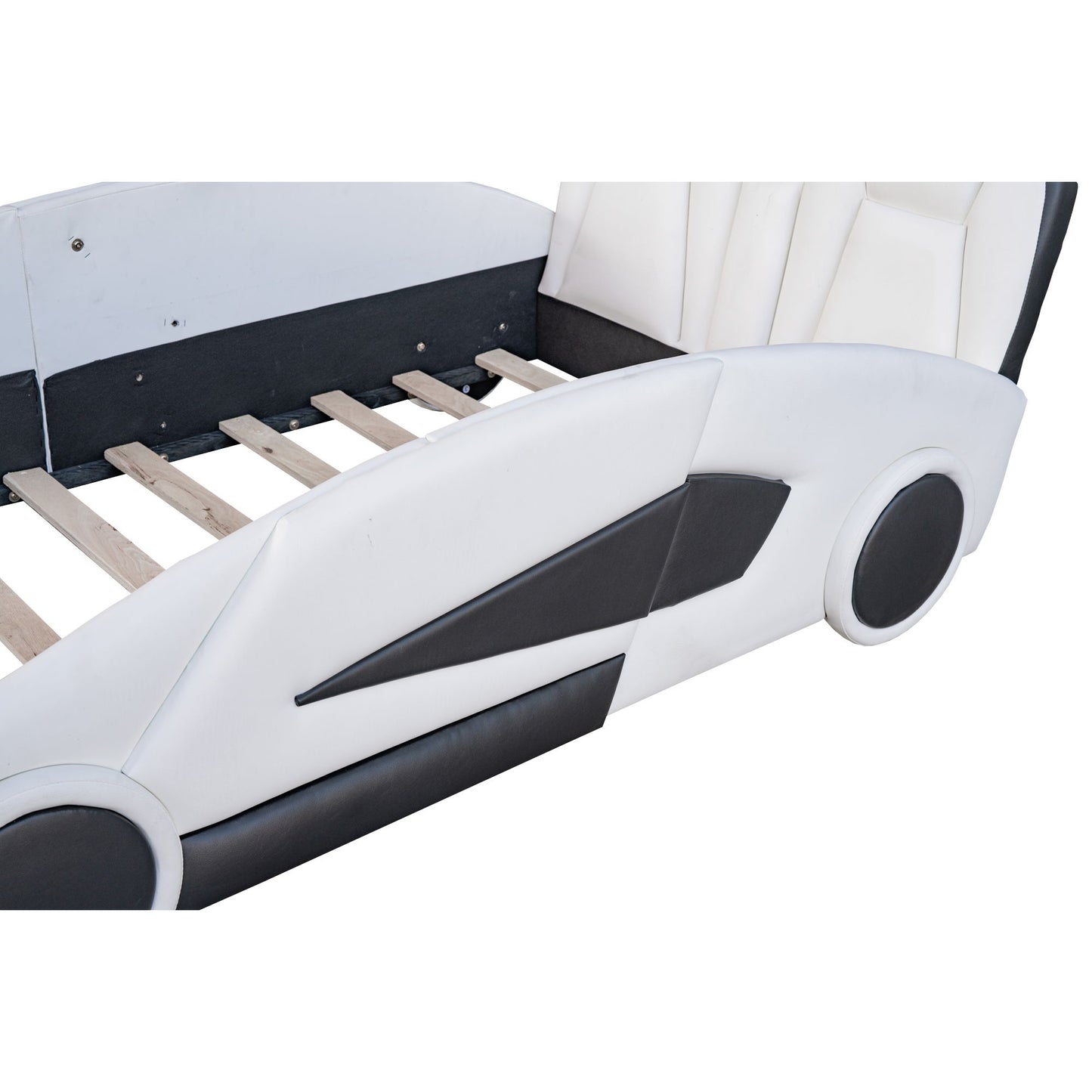 Race Car Shaped Twin Platform Bed With Wheels, Pine Wood Construction - The Sleep Loft - Online Mattress Showroom NYC
