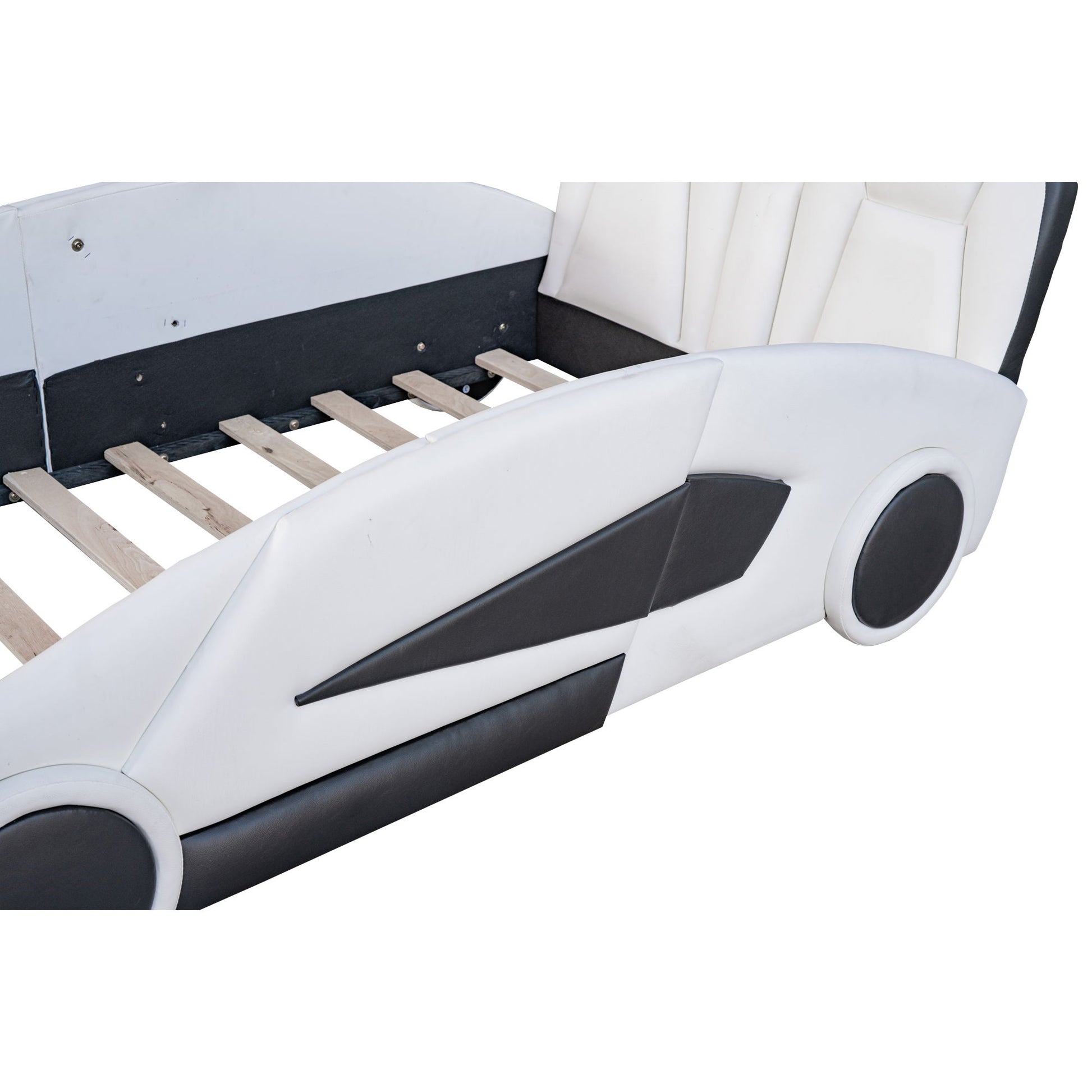 Race Car Shaped Twin Platform Bed With Wheels, Pine Wood Construction - The Sleep Loft - Online Mattress Showroom NYC