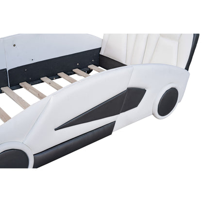 Race Car Shaped Twin Platform Bed With Wheels, Pine Wood Construction - The Sleep Loft - Online Mattress Showroom NYC