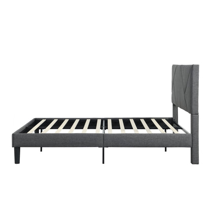 Upholstered Platform Bed Frame With Headboard, Wood Slat Support