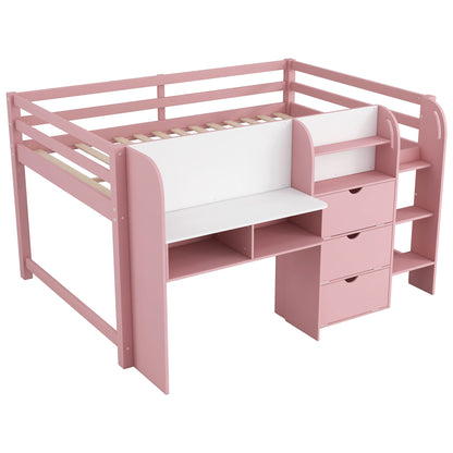 Low Loft Bed With Built In Desk, Storage Cabinets, Open Bookcase And Doodle board - The Sleep Loft - Online Mattress Showroom NYC