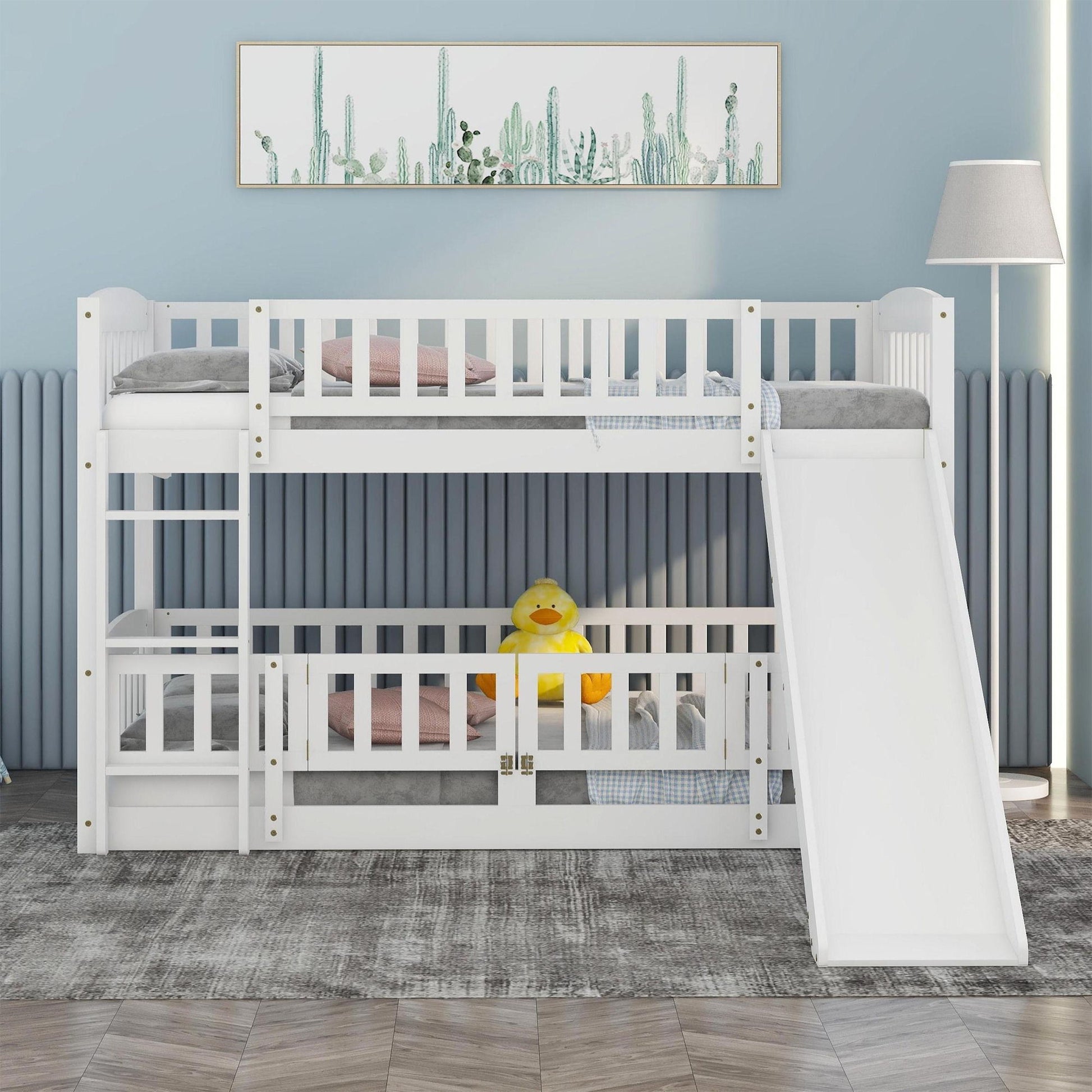 Low Bunk Bed With Slide, Fence And Ladder - The Sleep Loft - Online Mattress Showroom NYC