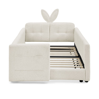 Cute Rabbit Ear Upholstered Platform Bed Frame With Safety Rail - The Sleep Loft - Online Mattress Showroom NYC