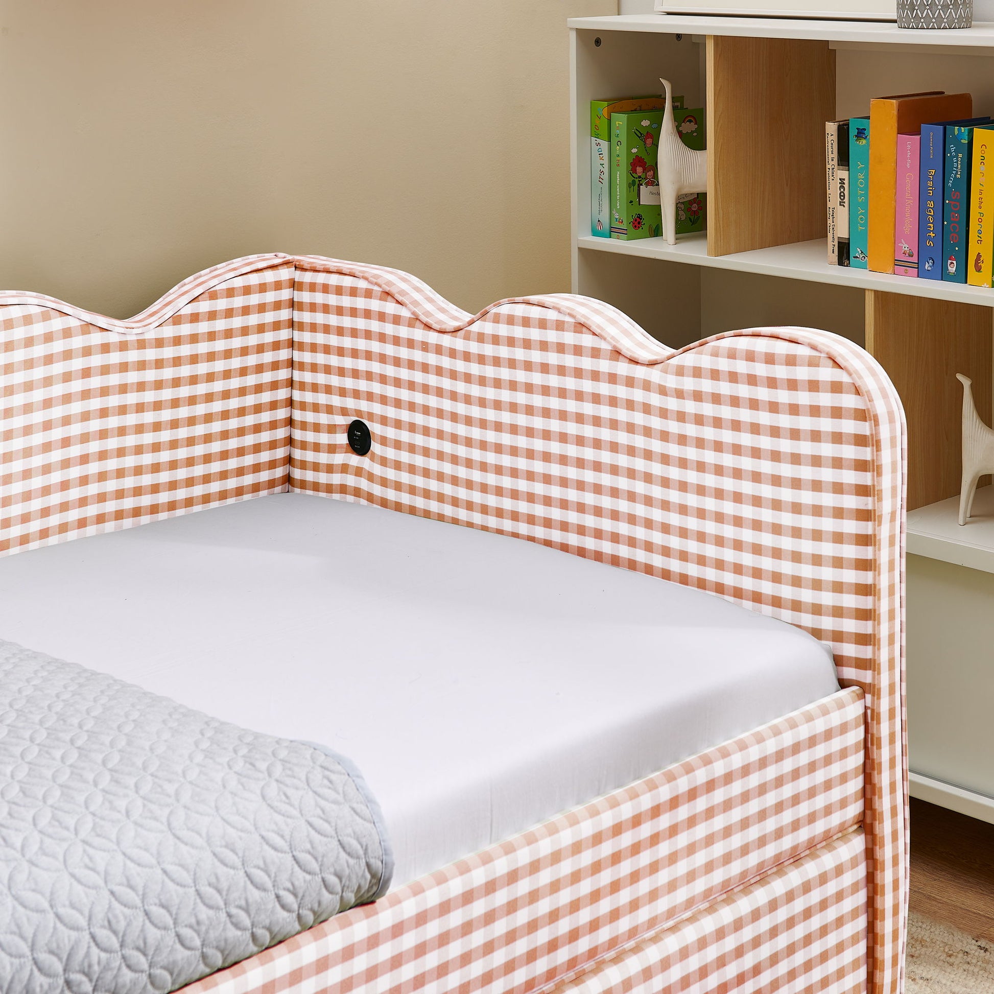 Gingham Daybed With USB Charging Port, Wave-Shaped Design - The Sleep Loft - Online Mattress Showroom NYC