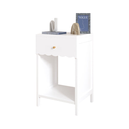 Nightstand With Drawer And Open Shelf, Scalloped Edge Bedside Table - The Sleep Loft - Online Mattress Showroom NYC