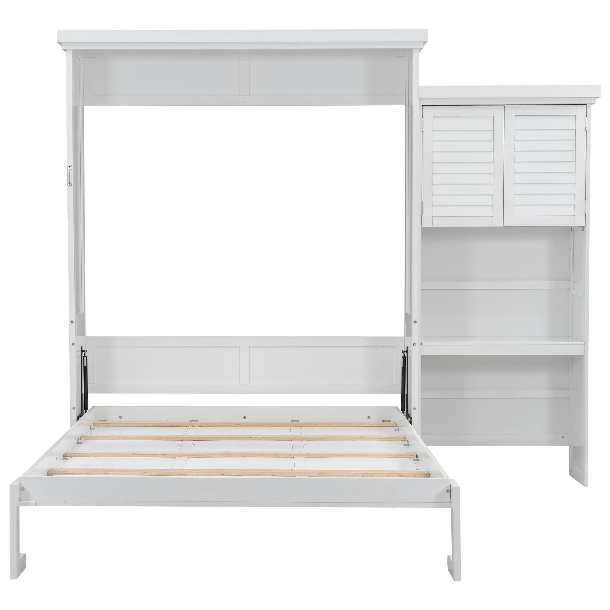 Queen Size Murphy Bed With Louvered Design And Multiple Storage Shelves - White - The Sleep Loft - Online Mattress Showroom NYC