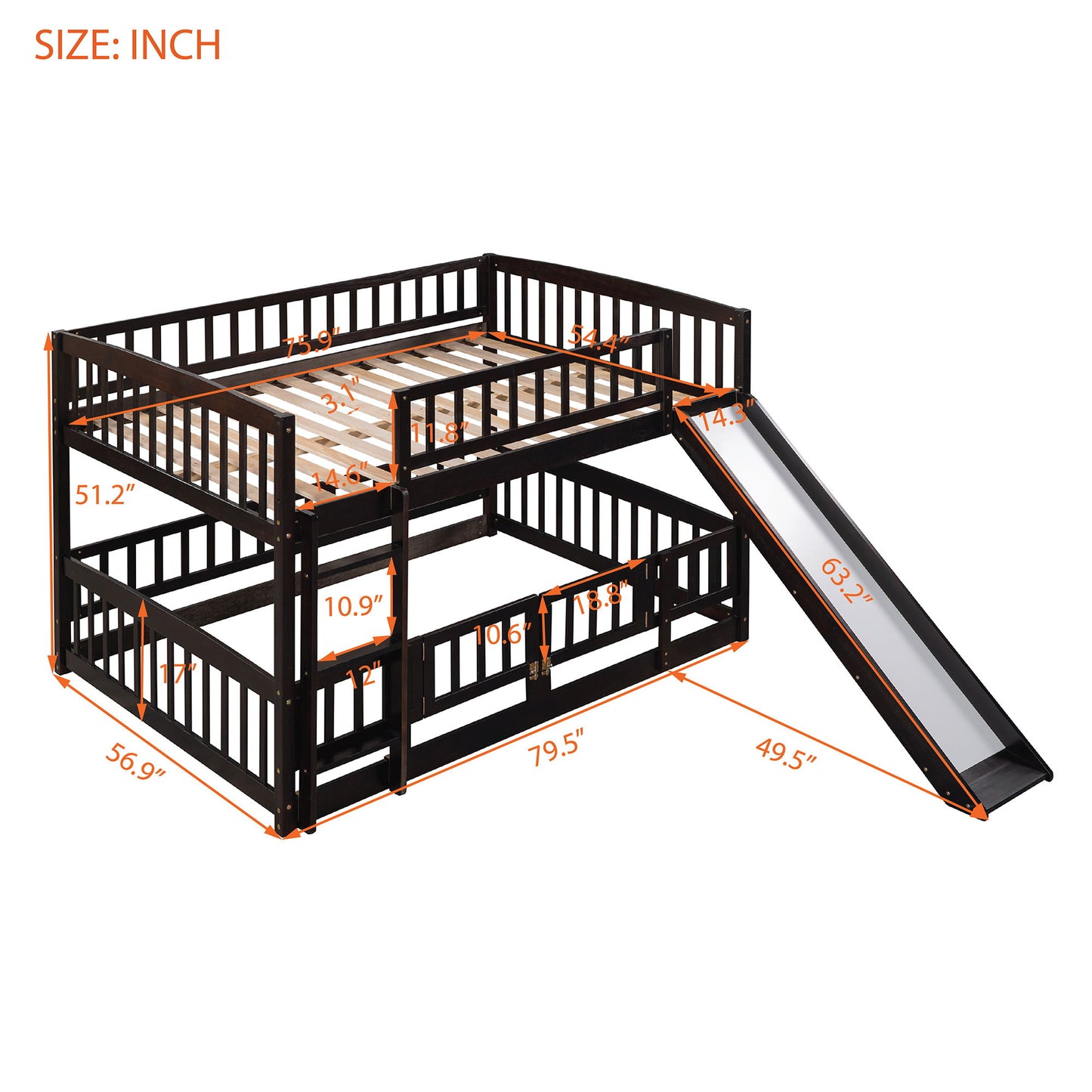 Low Bunk Bed With Slide, Fence And Ladder - The Sleep Loft - Online Mattress Showroom NYC