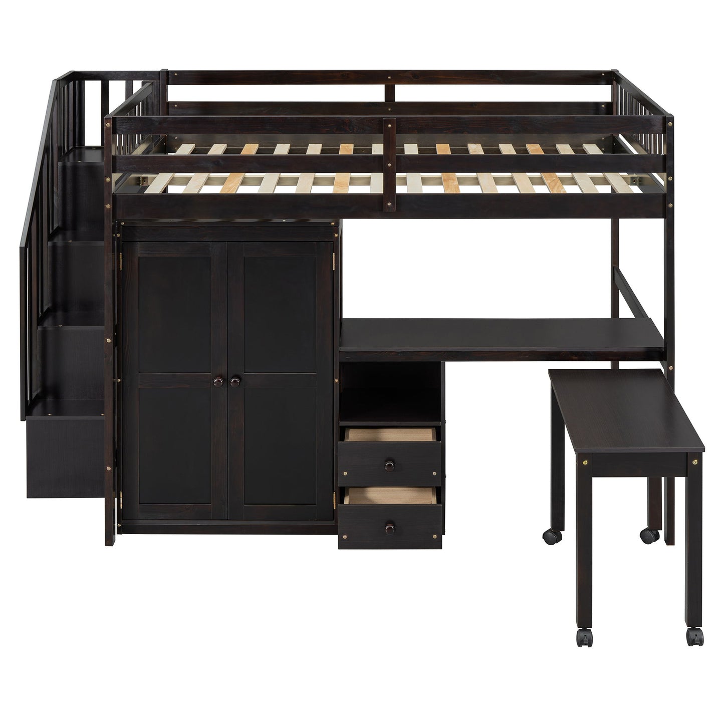 Loft Bed With Stairs, Bookshelf, Drawers, Desk & Wardrobe, Space Saving Multifunctional Furniture - The Sleep Loft - Online Mattress Showroom NYC
