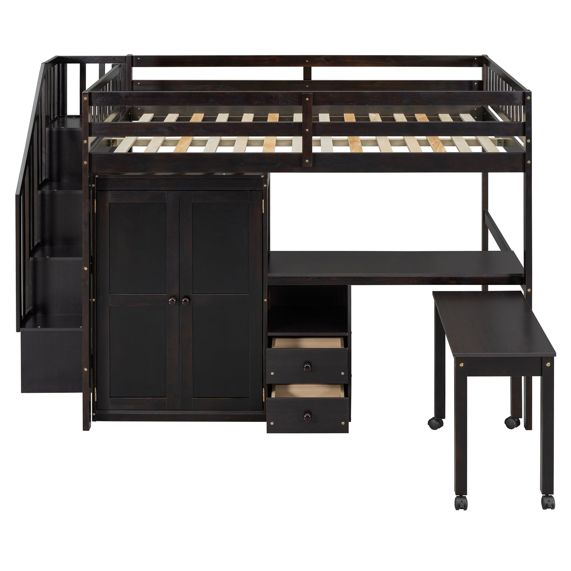 Loft Bed With Stairs, Bookshelf, Drawers, Desk & Wardrobe, Space Saving Multifunctional Furniture - The Sleep Loft - Online Mattress Showroom NYC