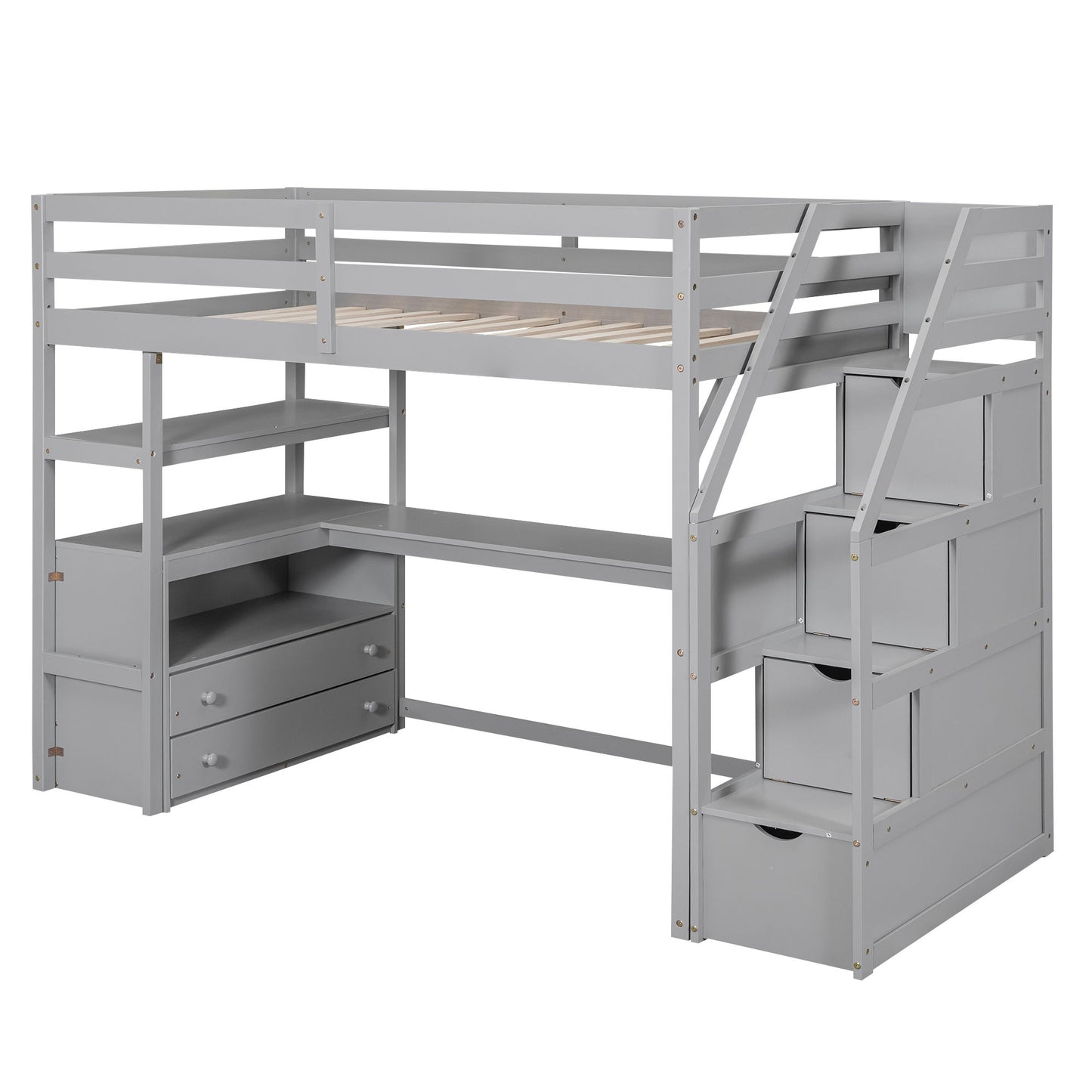 Loft Bed With Desk, Shelves, 2 Drawers, Storage Staircase - The Sleep Loft - Online Mattress Showroom NYC