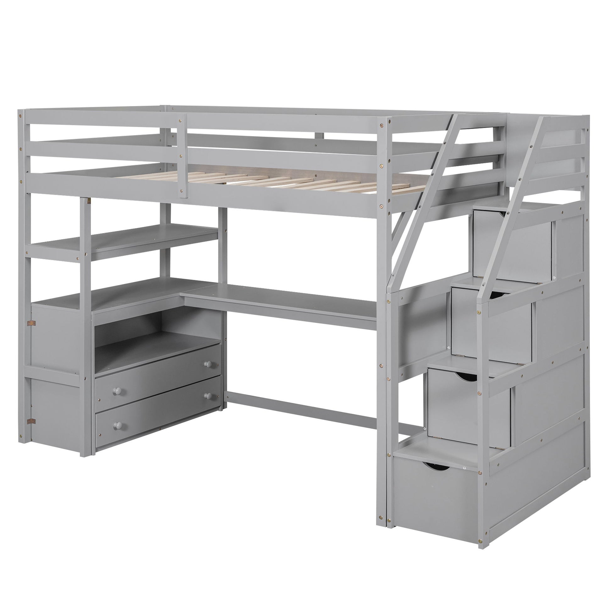 Loft Bed With Desk, Shelves, 2 Drawers, Storage Staircase - The Sleep Loft - Online Mattress Showroom NYC
