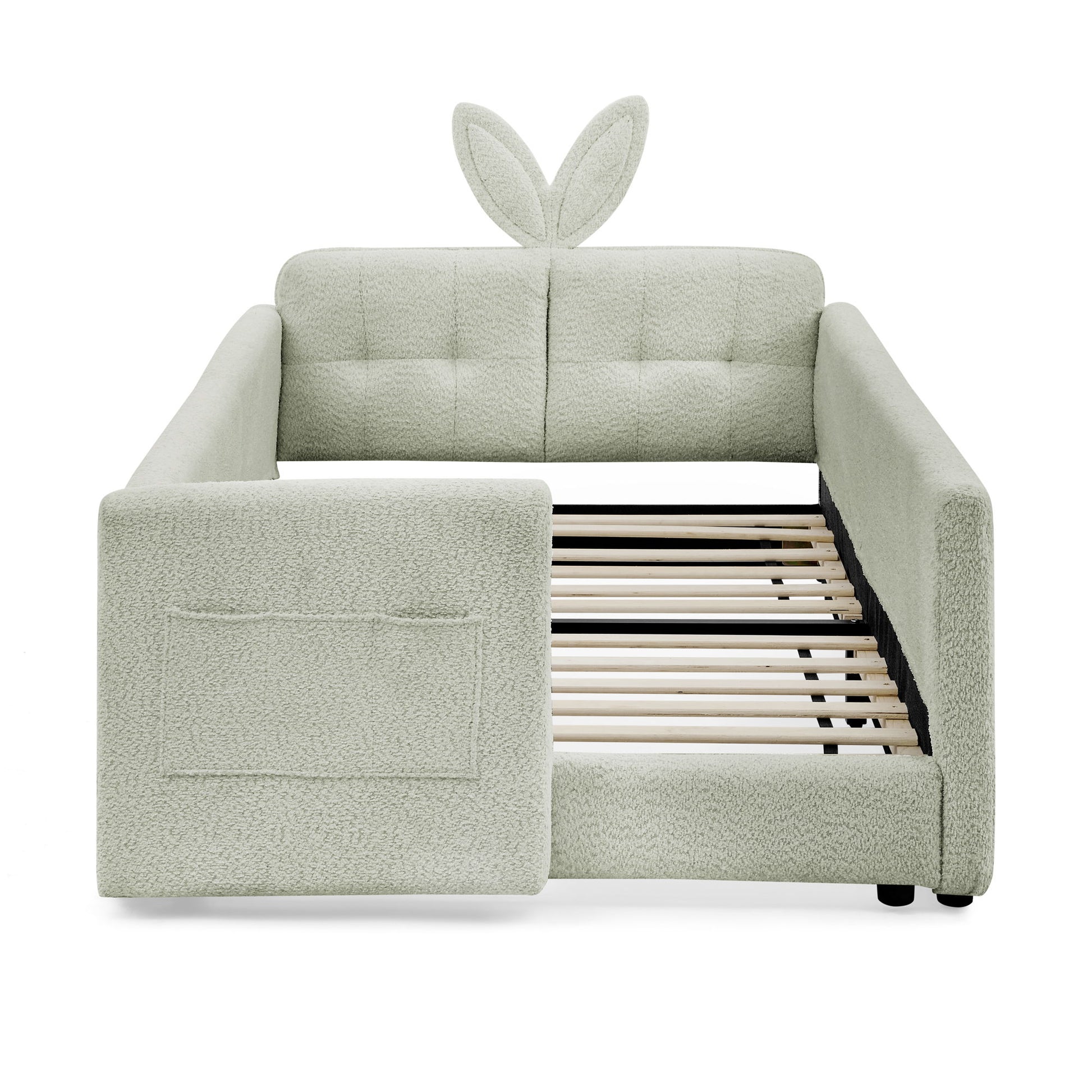 Cute Rabbit Ear Upholstered Platform Bed Frame With Safety Rail - The Sleep Loft - Online Mattress Showroom NYC