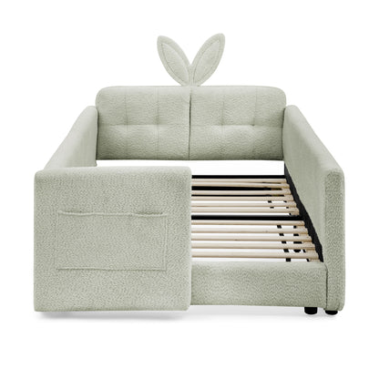 Cute Rabbit Ear Upholstered Platform Bed Frame With Safety Rail - The Sleep Loft - Online Mattress Showroom NYC
